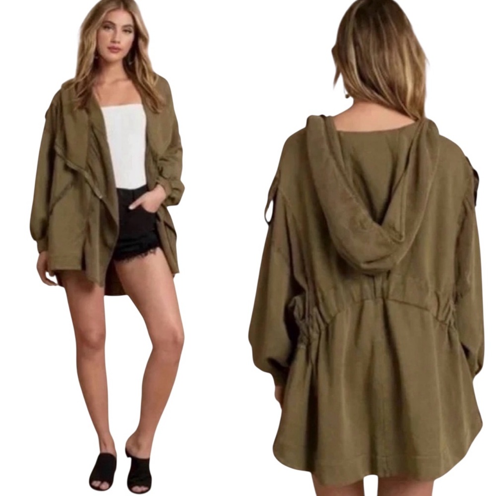 Free People C’mon hooded‎ Oversized Cardigan Jacket Olive Green Size XS